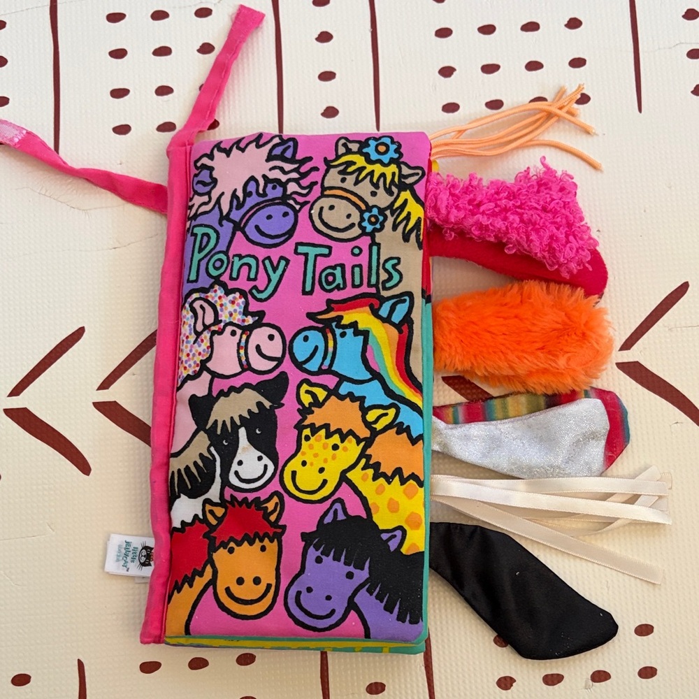 Jellycat Pony Tails Soft Activity Book - Pink and Multicolor